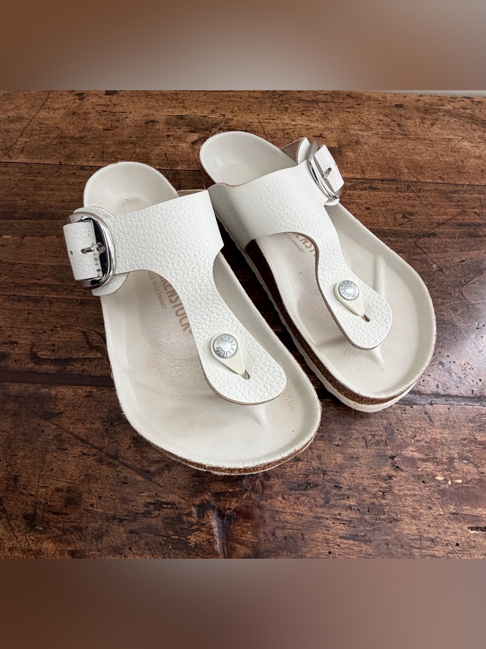 White Birkenstock Gizeh Big Buckle Sandal 38
